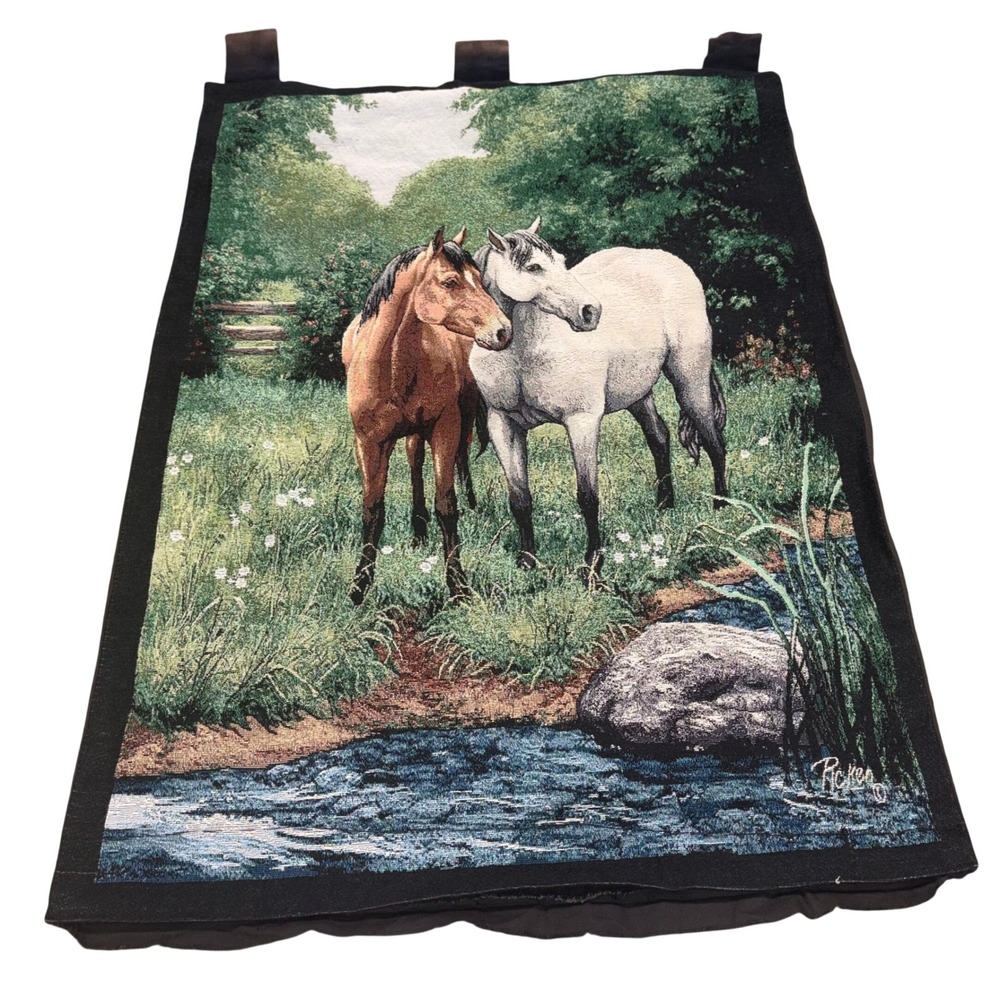 Vintage Horse Tapestry Wall Hanging Large Multicolor Woven Nature Art Ricken